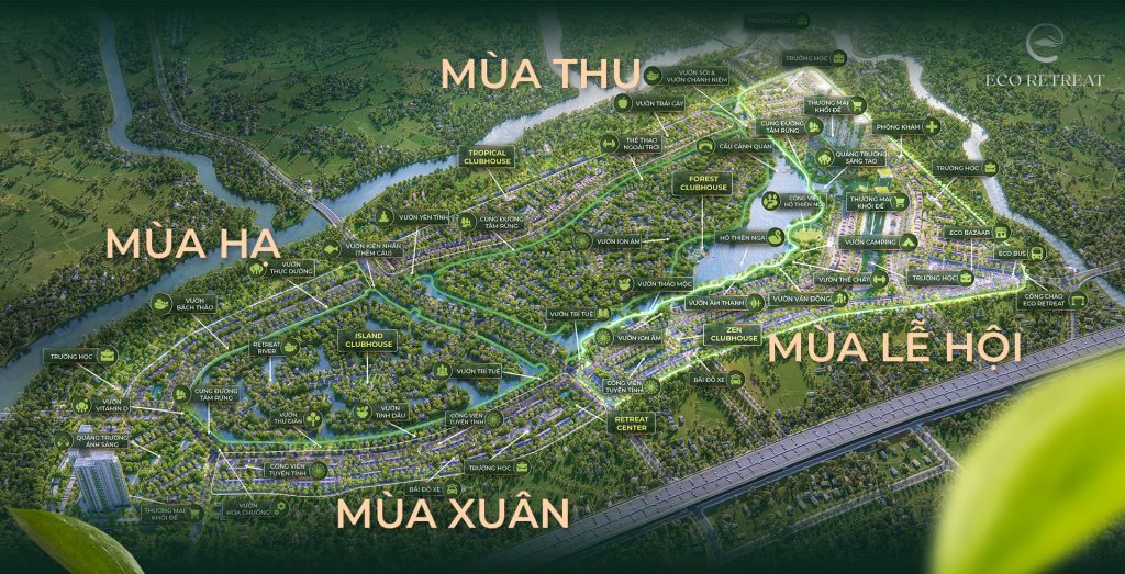 Sơ đồ quy hoạch phân khu Eco Retreat theo bốn mùa Xuân Hạ Thu và Lễ Hội